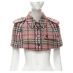BURBERRY LONDON House Check pink wool boucle cropped capelet trench UK6 US4 S