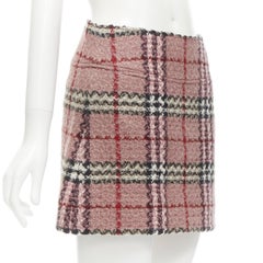BURBERRY LONDON House Check pink wool tweed boucle mini skirt Y2K UK8 US4 S