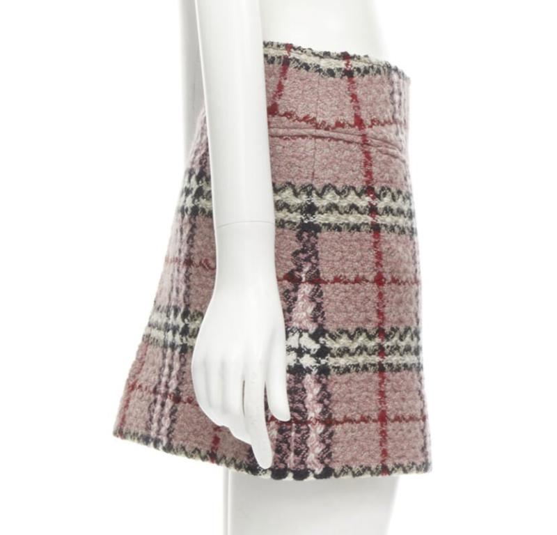 Gray BURBERRY LONDON House Check pink wool tweed boucle mini skirt Y2K UK8 US4 S For Sale