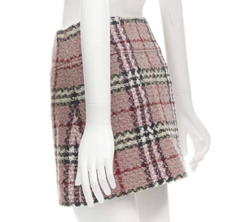 Women's BURBERRY LONDON House Check pink wool tweed boucle mini skirt Y2K UK8 US4 S For Sale