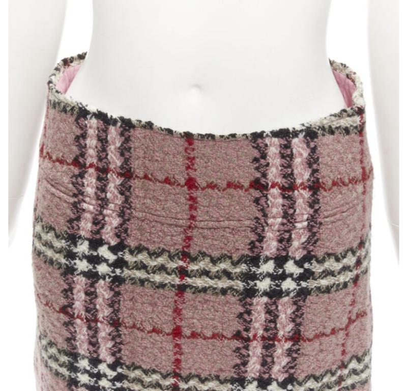 BURBERRY LONDON House Check pink wool tweed boucle mini skirt Y2K UK8 US4 S For Sale 1