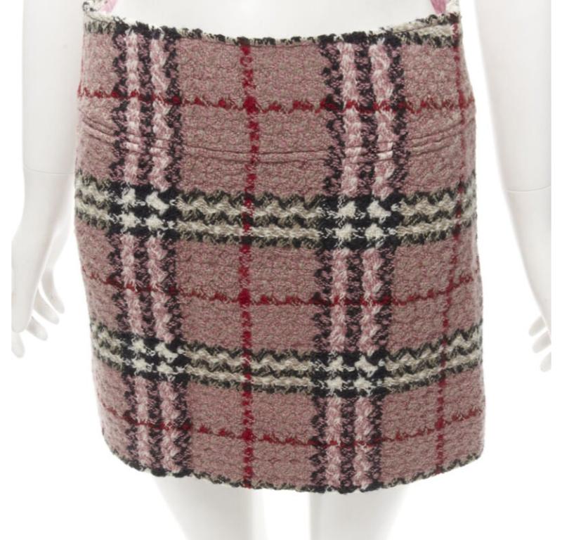 BURBERRY LONDON House Check pink wool tweed boucle mini skirt Y2K UK8 US4 S For Sale 2