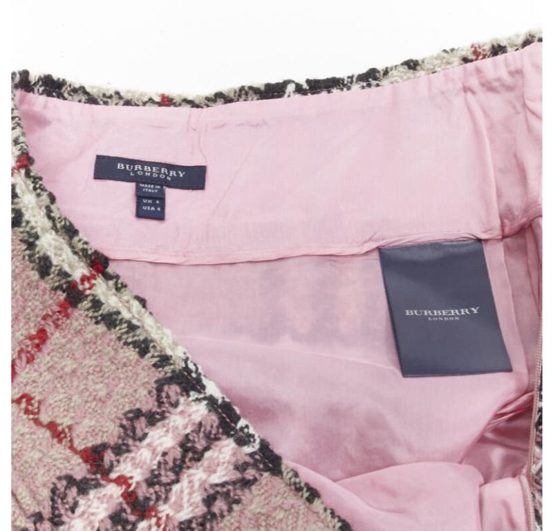 BURBERRY LONDON House Check pink wool tweed boucle mini skirt Y2K UK8 US4 S For Sale 3