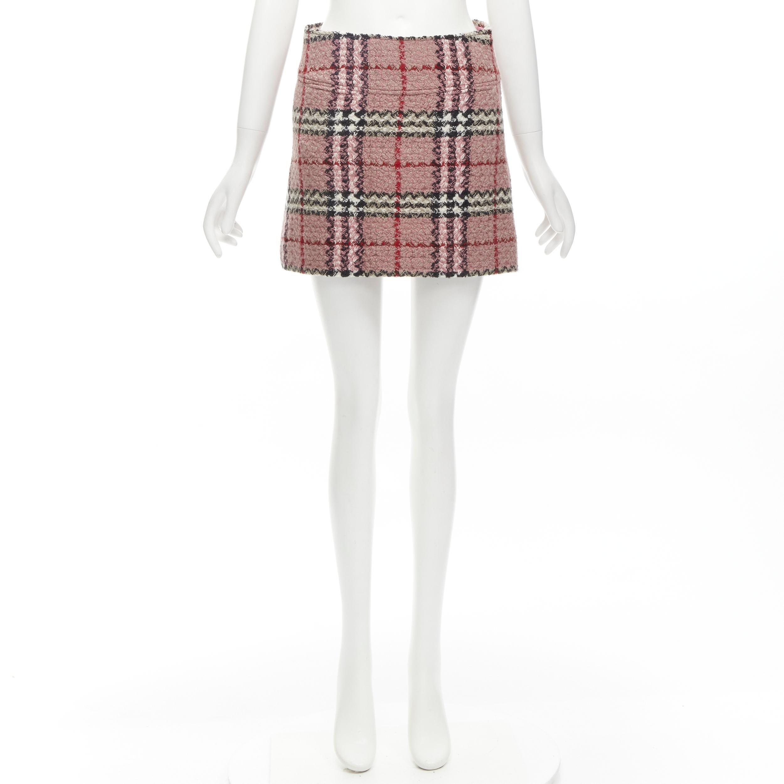 BURBERRY LONDON House Check pink wool tweed boucle mini skirt Y2K UK8 US4 S For Sale 2