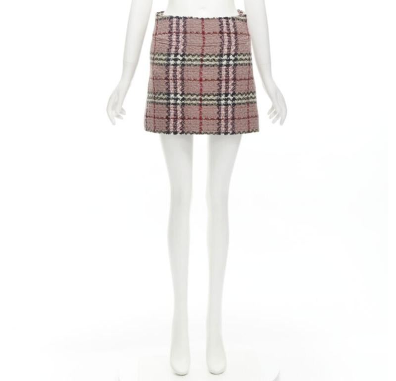 BURBERRY LONDON House Check pink wool tweed boucle mini skirt Y2K UK8 US4 S For Sale 4