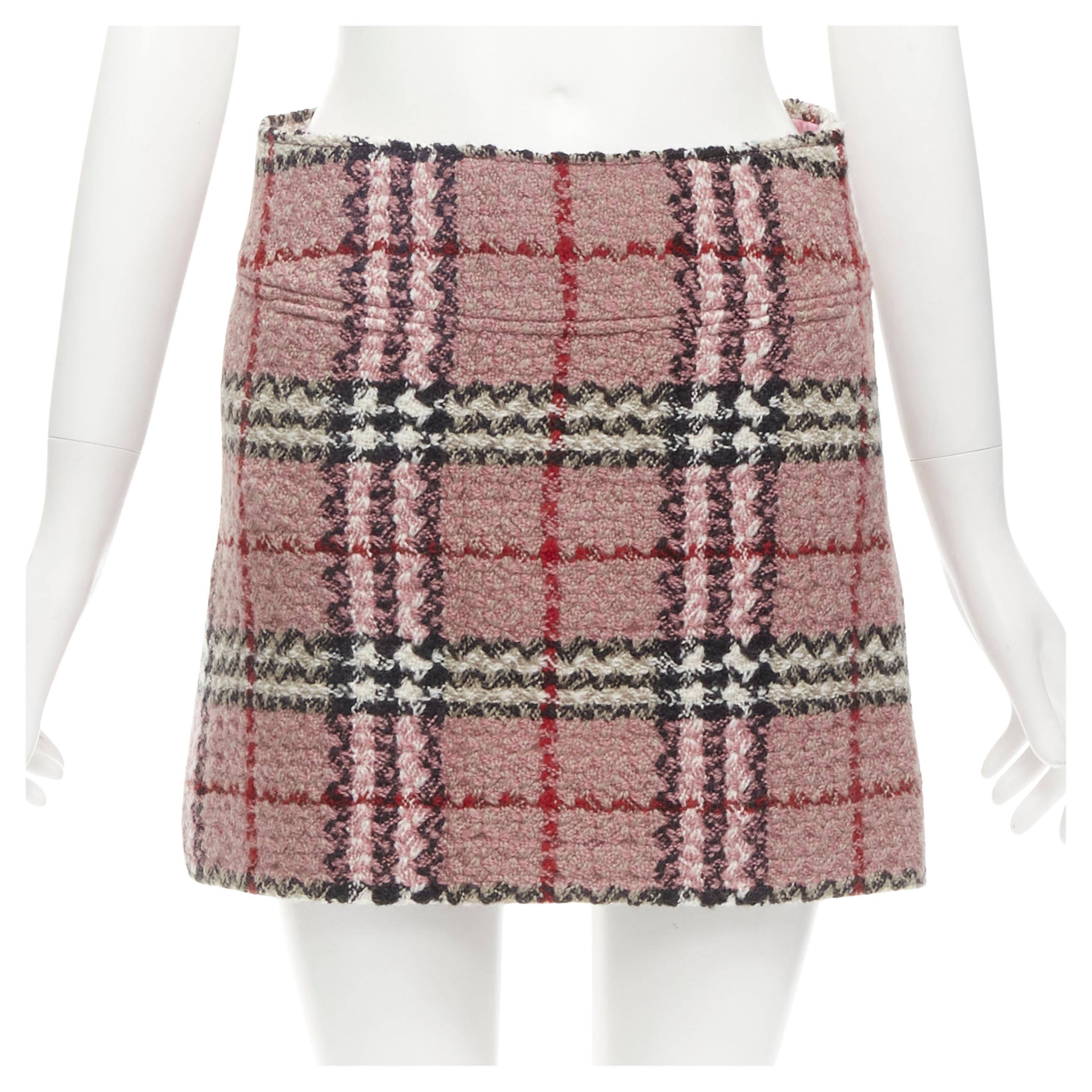 BURBERRY LONDON House Check pink wool tweed boucle mini skirt Y2K UK8 US4 S For Sale