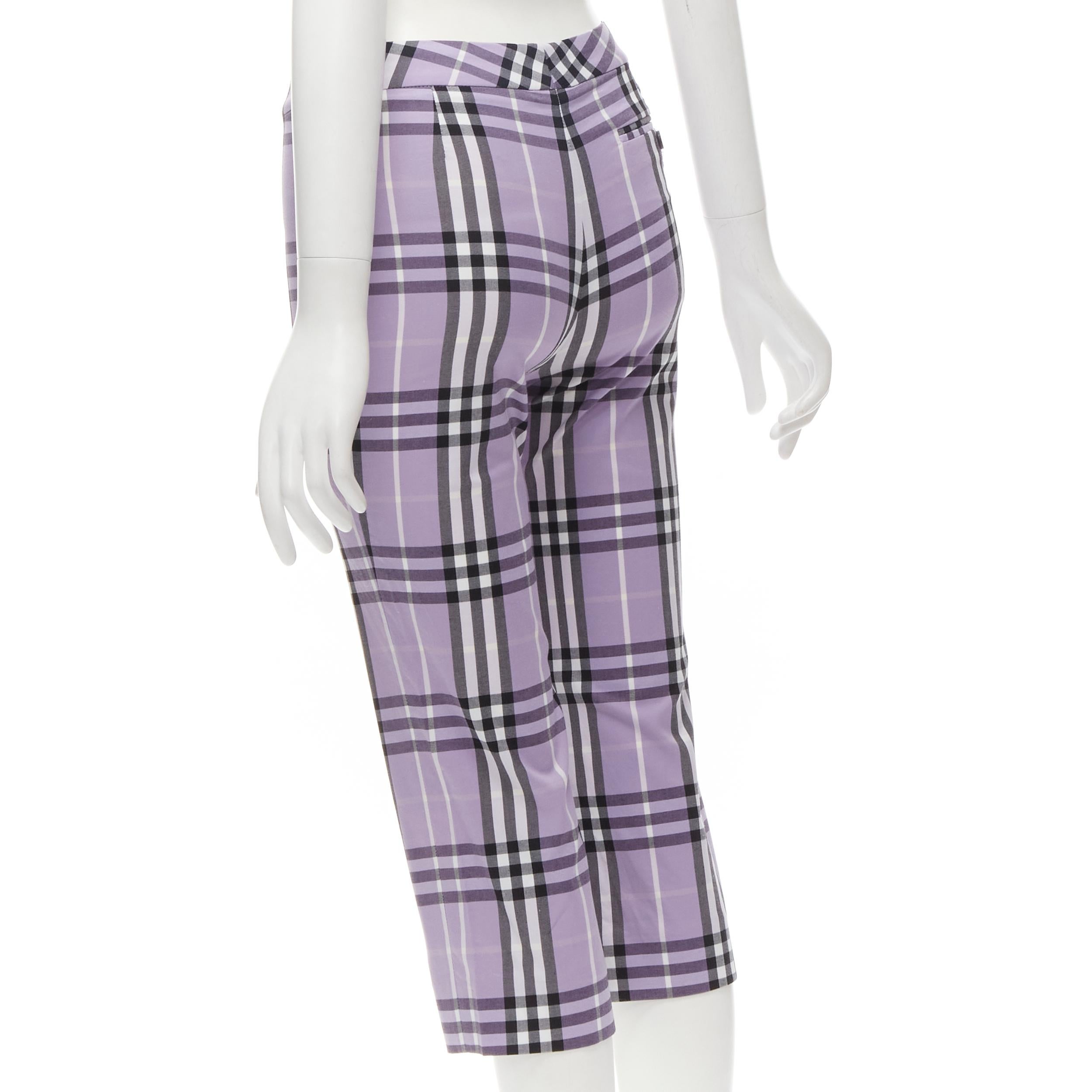 Gray BURBERRY LONDON House Check purple cropped pants Y2K S For Sale