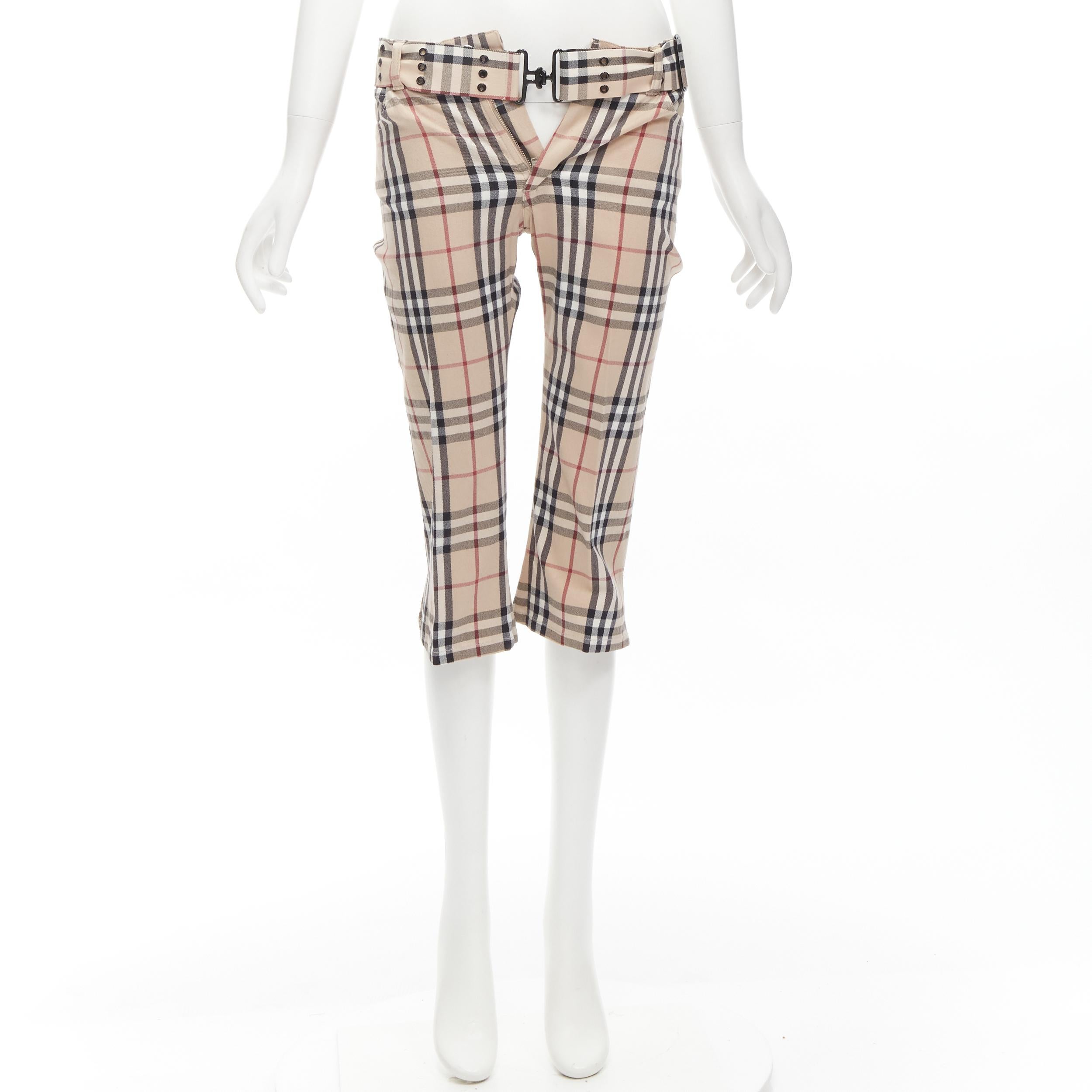 BURBERRY LONDON House Check Signature brown belted cropped pants UK6 US4 S  For Sale at 1stDibs