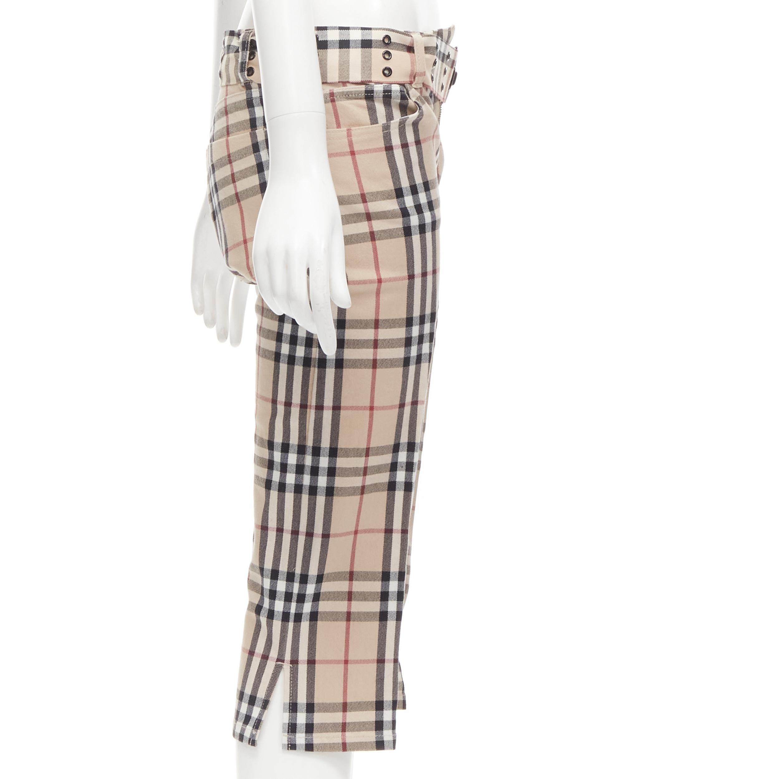 BURBERRY LONDON House Check Signature brown belted cropped pants UK6 US4 S In Excellent Condition For Sale In Hong Kong, NT