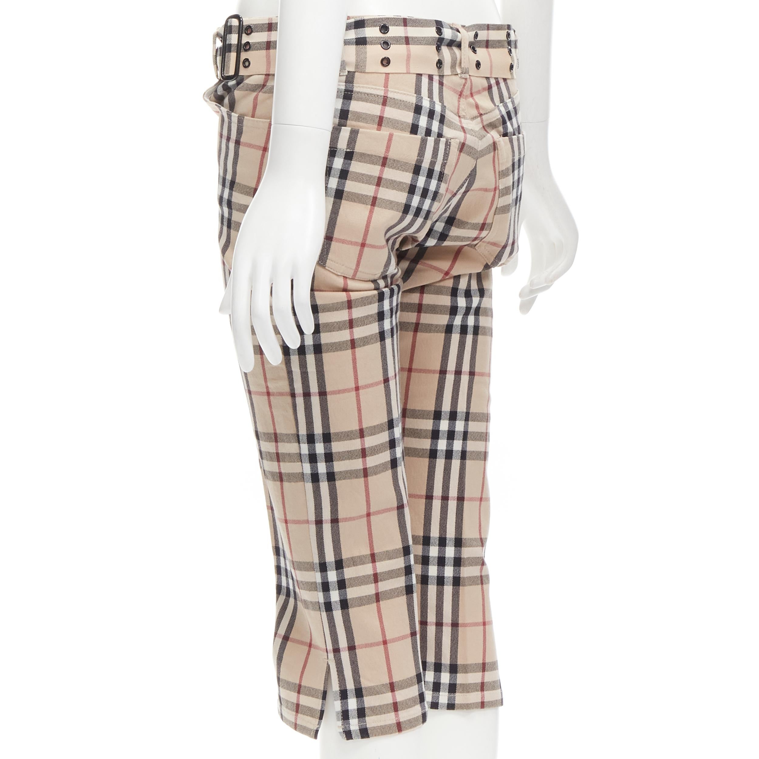 BURBERRY LONDON House Check Signature brown belted cropped pants UK6 US4 S For Sale 1