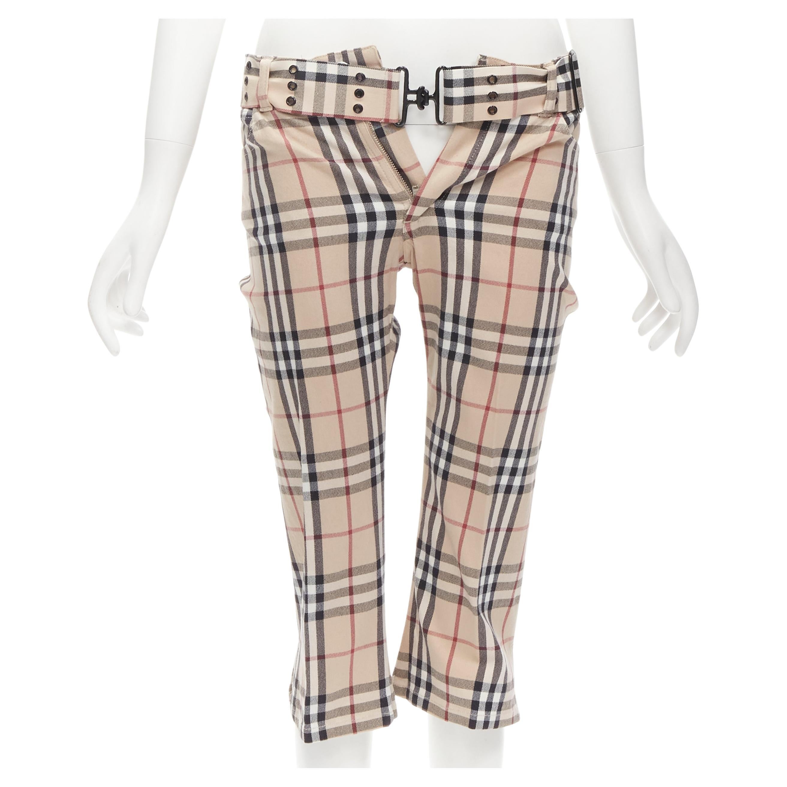 BURBERRY LONDON House Check Signature brown belted cropped pants UK6 US4 S For Sale