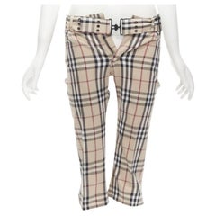 BURBERRY LONDON House Pantalon court à carreaux marron avec ceinture caractéristique GB6 US4 S