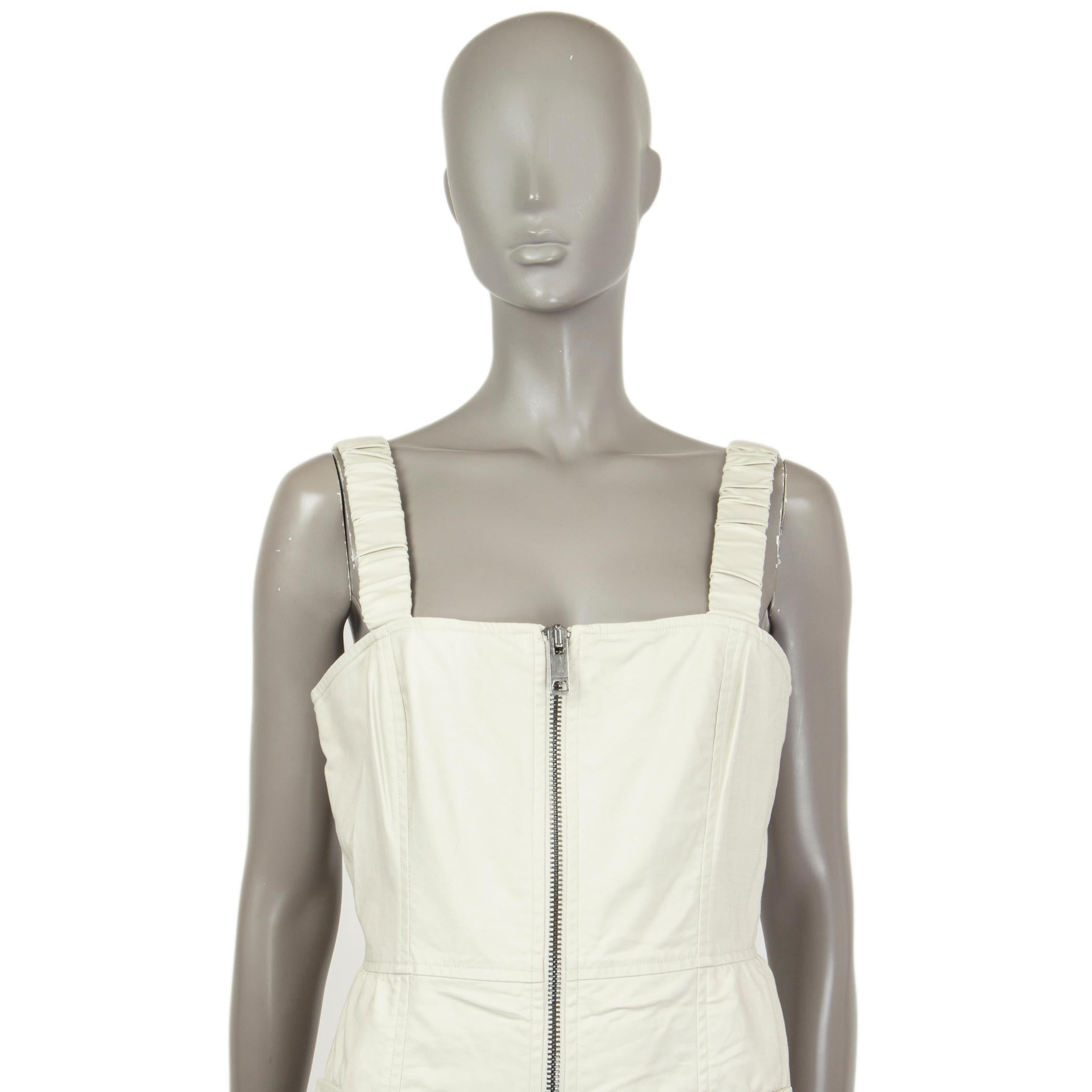 Gray BURBERRY LONDON ivory cotton SLEEVELESS ZIP FRONT Dress 10 M For Sale