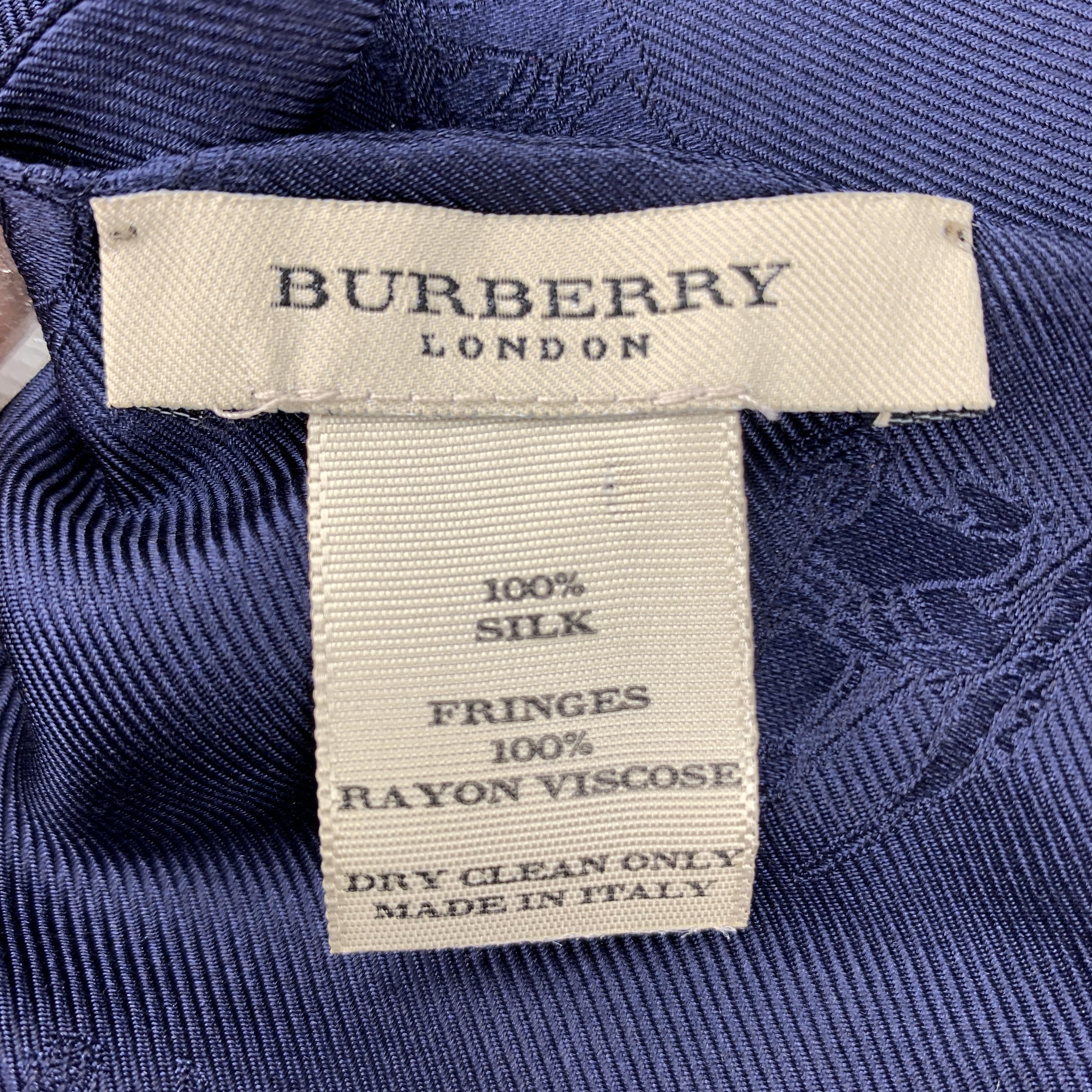 Purple BURBERRY LONDON Jacquard Navy Silk Scarf