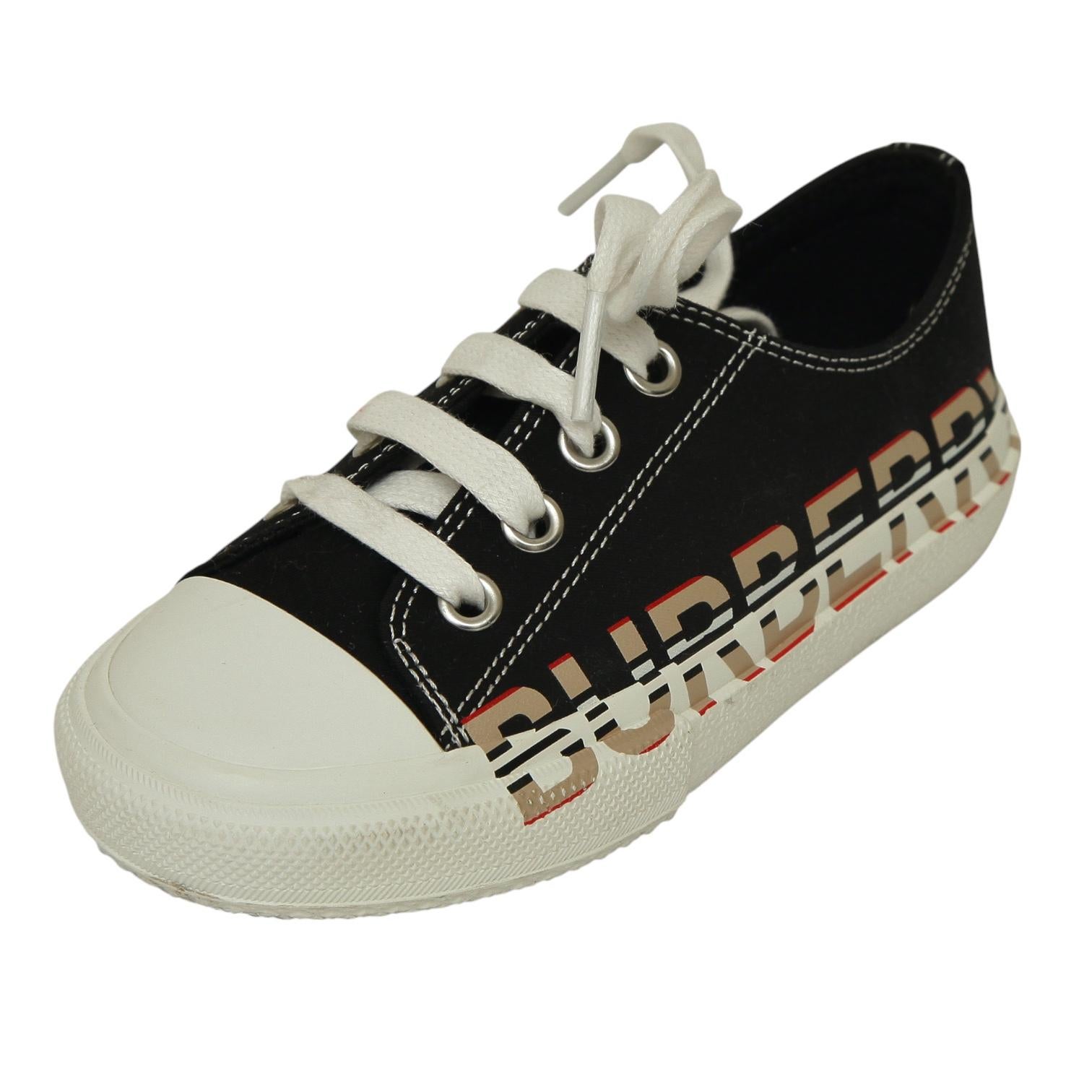 BURBERRY London Kid's Sneakers K1-MINI LARKHALL Black Low-Top Check Lace Up 27 In Good Condition For Sale In Hollywood, FL
