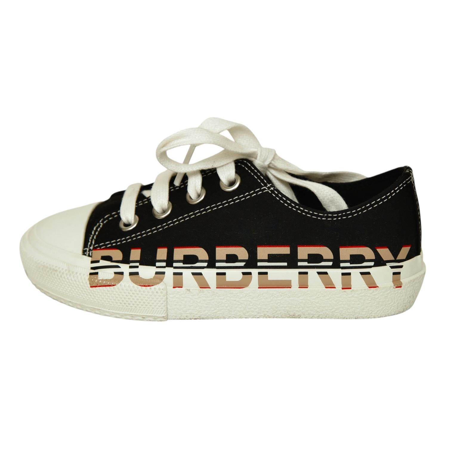 Women's or Men's BURBERRY London Kid's Sneakers K1-MINI LARKHALL Black Low-Top Check Lace Up 27 For Sale