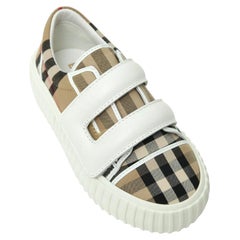 BURBERRY London Kid's Sneakers MARK Low-Top Check Sneakers White Leather 26 $300
