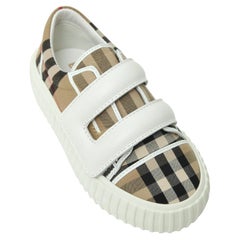 BURBERRY London Kid's Sneakers MARK Low-Top Check Sneakers White Leather 26 $300