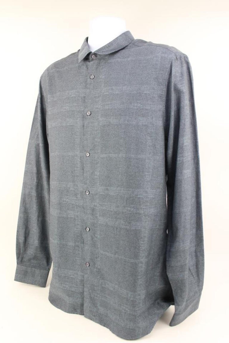 Burberry London Men's XL Grey Denim Nova Check Button Down Longsleeve Shirt  For Sale at 1stDibs