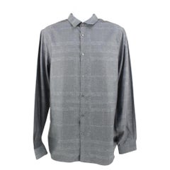 Burberry London Men's XL Grey Denim Nova Check Button Down Longsleeve Shirt 