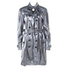 Burberry London Metallic Lamb Leather Belted Trench Coat M