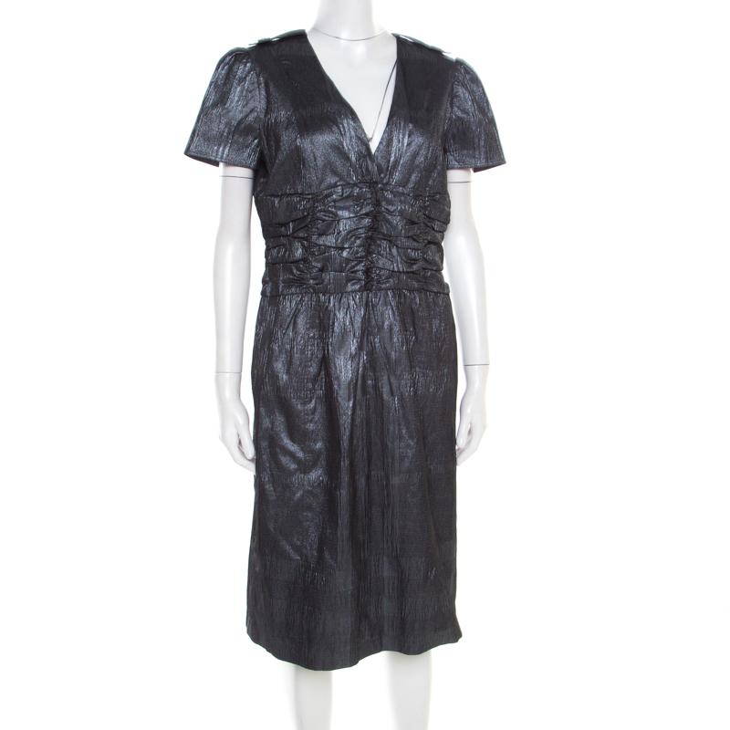 Burberry London Jacquard plateado metalizado Cuello redondo Vestido de manga corta M Negro