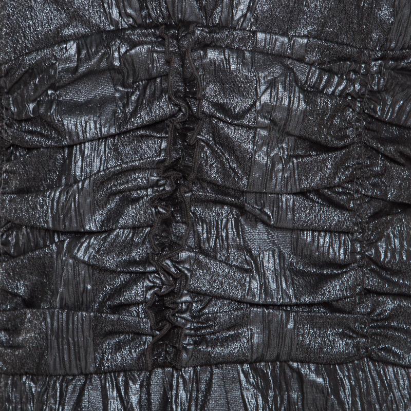 Black Burberry London Metallic Silver Jacquard Plunge Neck Short Sleeve Dress M For Sale