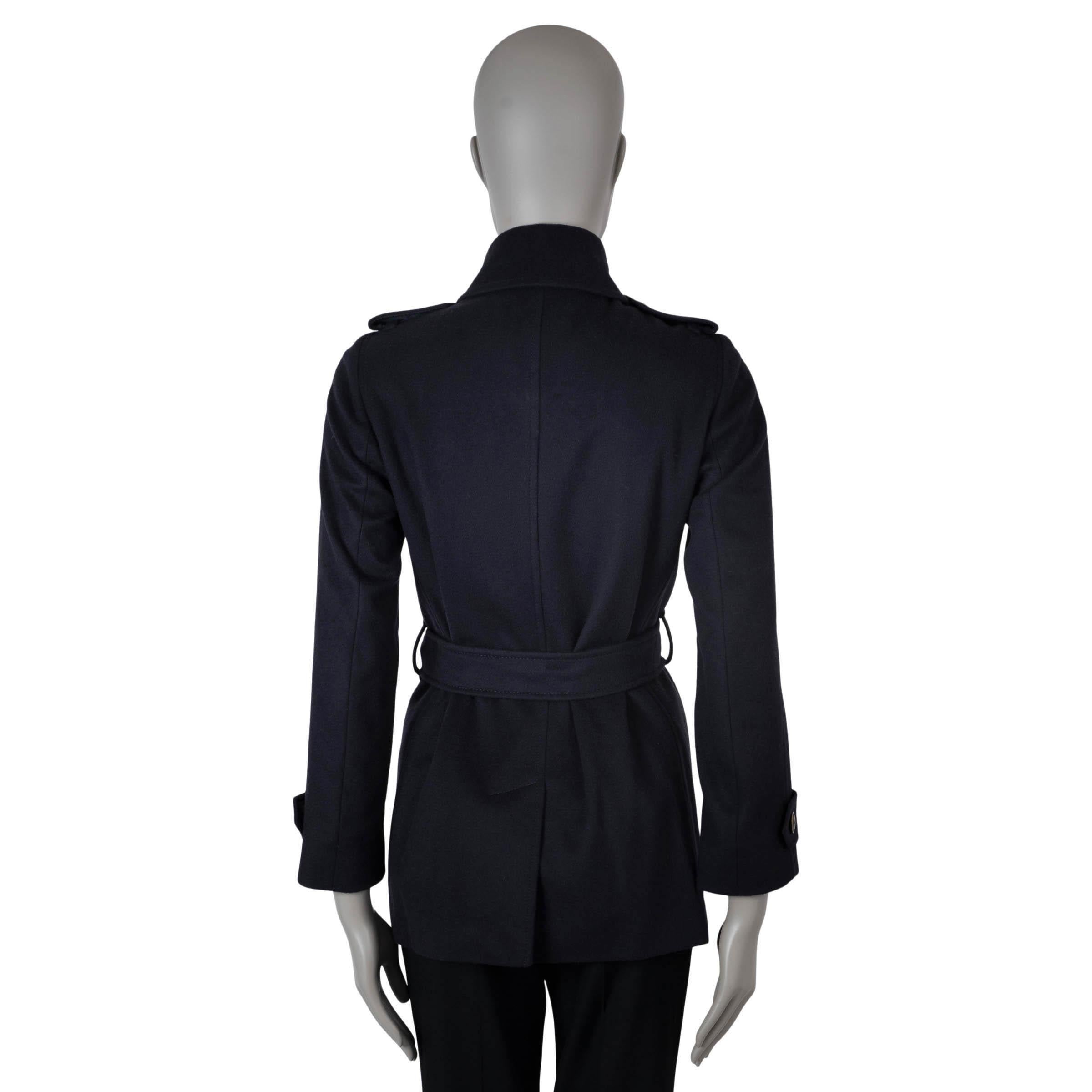 BURBERRY LONDON Mitternachtsblauer Wollmantel BELTED Erbsenmantel 4 XXS (Schwarz) im Angebot