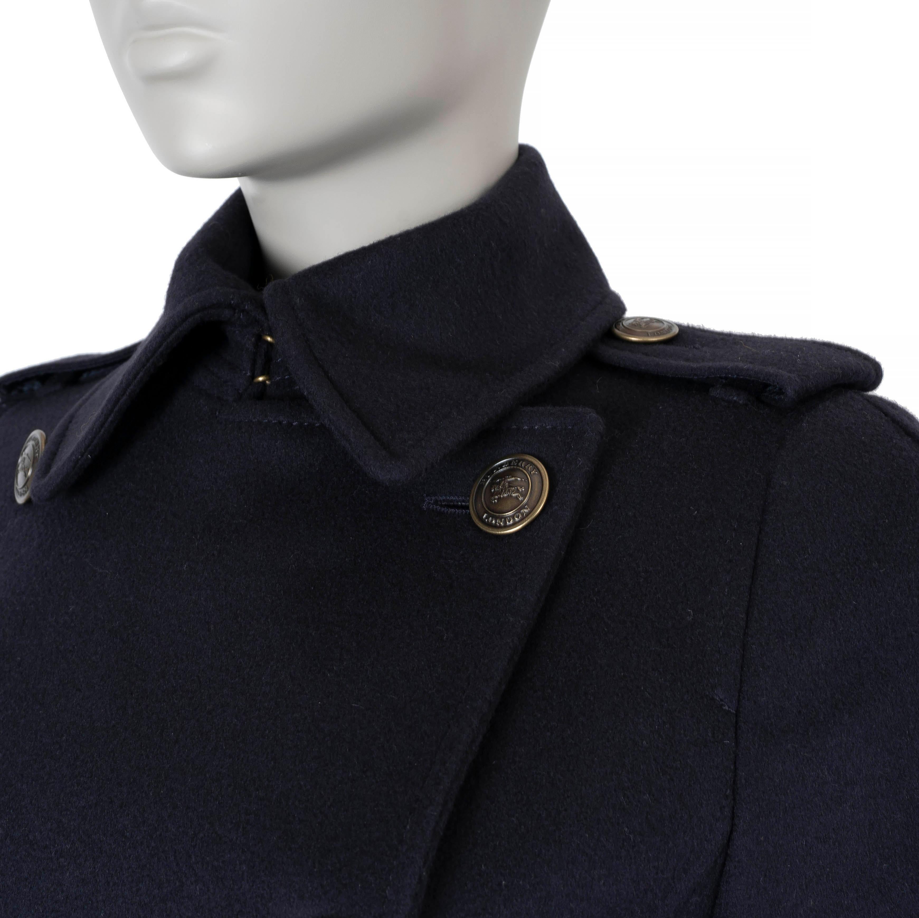 BURBERRY LONDON Mitternachtsblauer Wollmantel BELTED Erbsenmantel 4 XXS Damen im Angebot