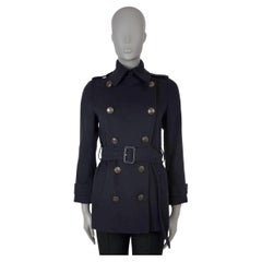 BURBERRY LONDON midnight blue wool BELTED Peacoat Coat Jacket 4 XXS