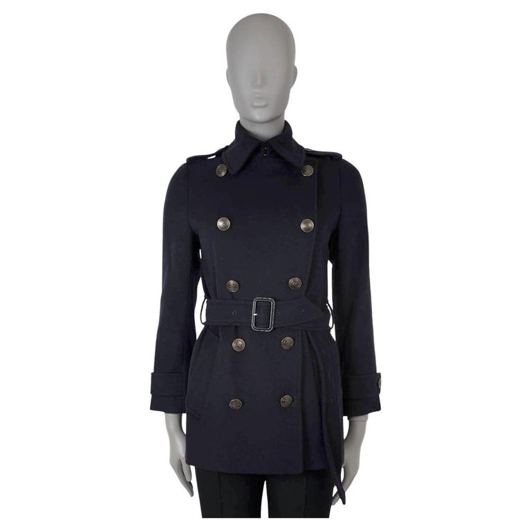 BURBERRY LONDON midnight blue wool BELTED Peacoat Coat Jacket