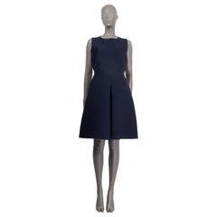 BURBERRY LONDON navy blue cotton & silk PLEATED Sleeveless FLARED Dress 10 M