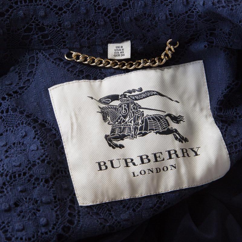 Black Burberry London Navy Blue Lace Double Breasted Trench Coat S