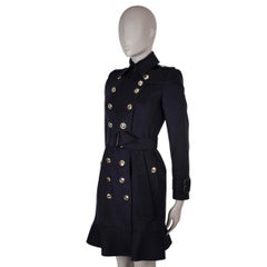 BURBERRY LONDON navy blue wool & cashmere LITTLETON TRENCH Coat Jacket 4 XXS