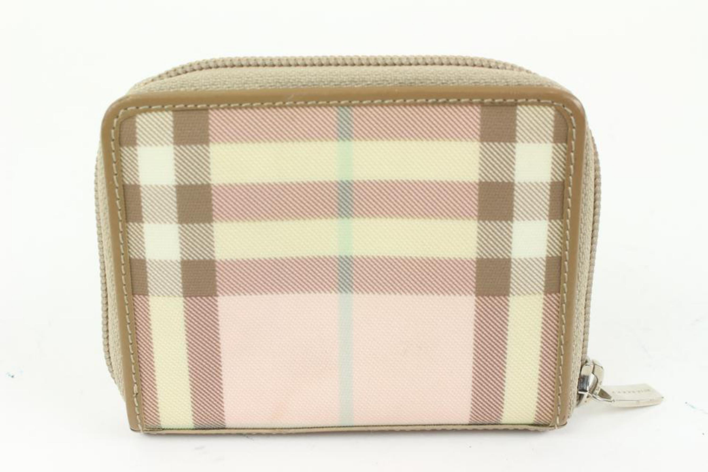 Burberry London Nova Pink Cotton Candy Check Compact Zip Wallet Zippy Around  6