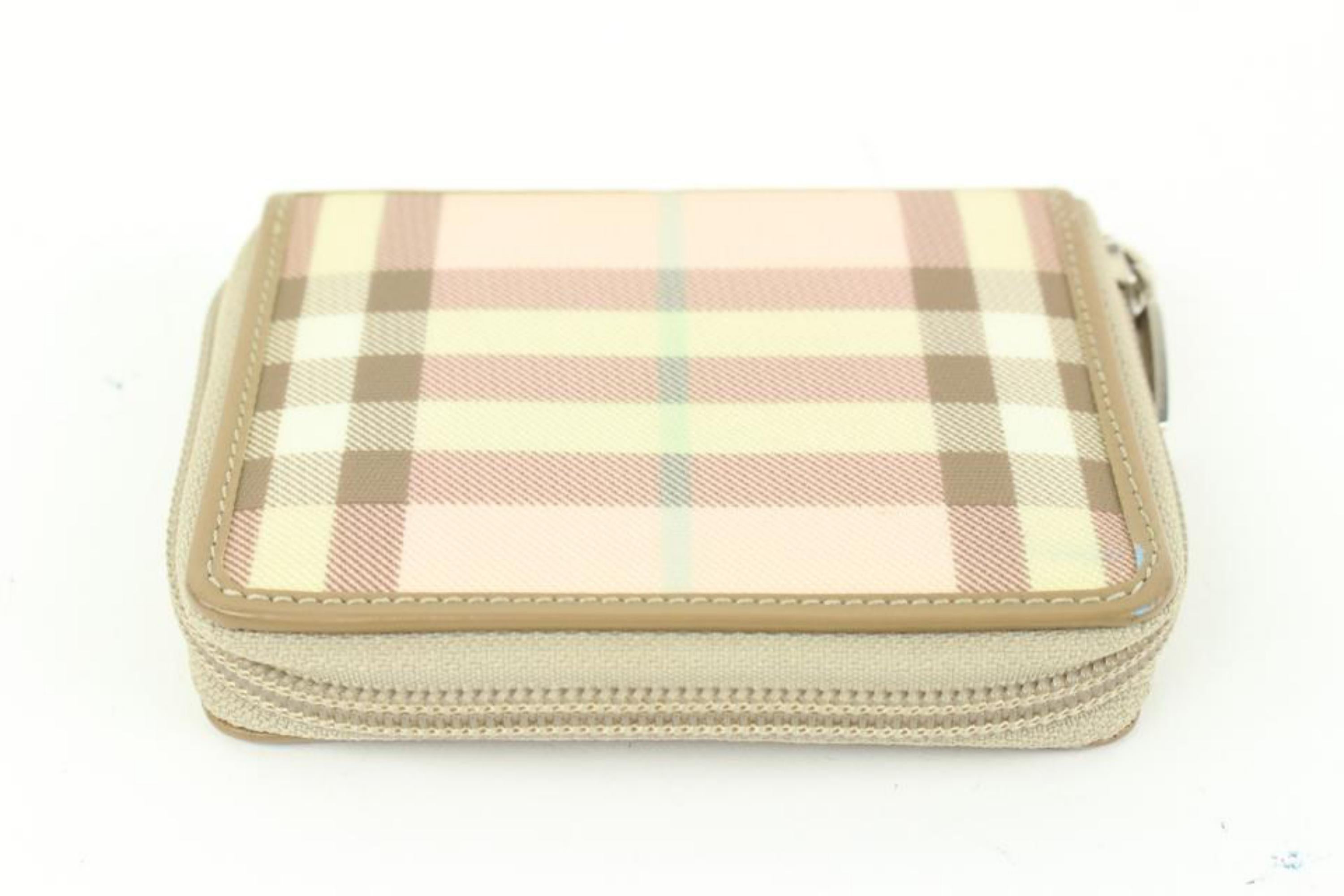 Burberry London Nova Pink Cotton Candy Check Compact Zip Wallet Zippy Around  1