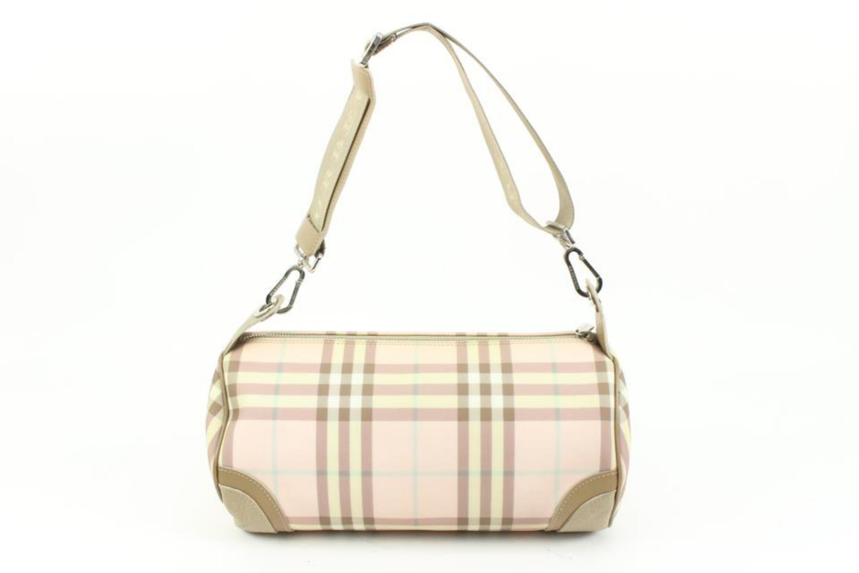 Beige Burberry London Pink Cotton Candy Nova Check Barrel Bag 55b421s