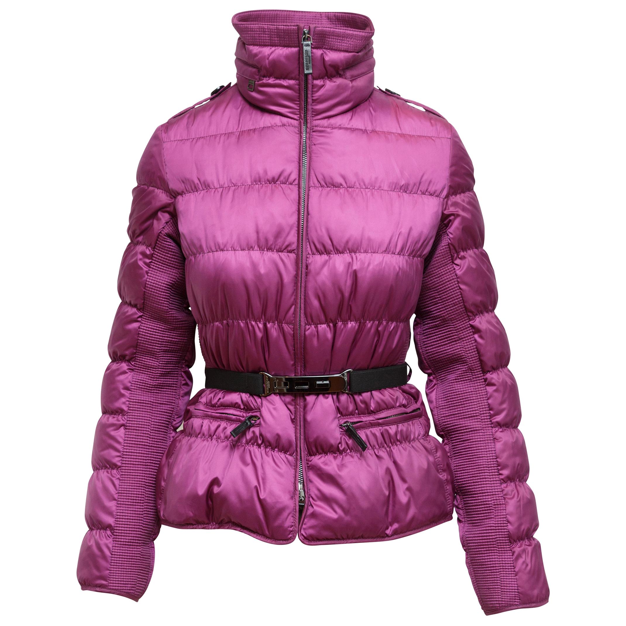 Burberry London Purple Belted Puffer Coat For Sale at 1stDibs