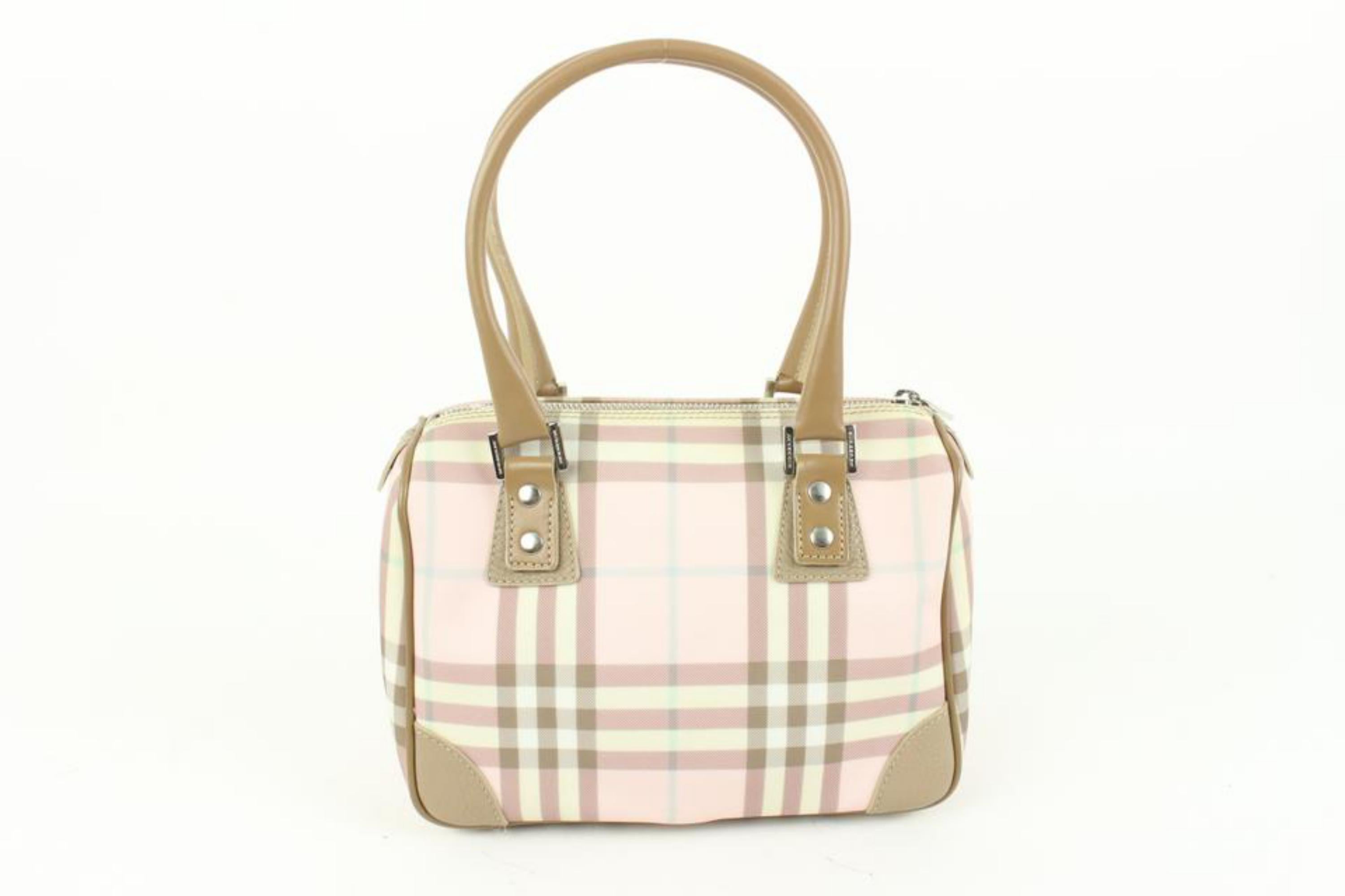 Burberry London Rare Nova Pink Cotton Candy Check Satchel Bag 54b414s In Good Condition For Sale In Dix hills, NY