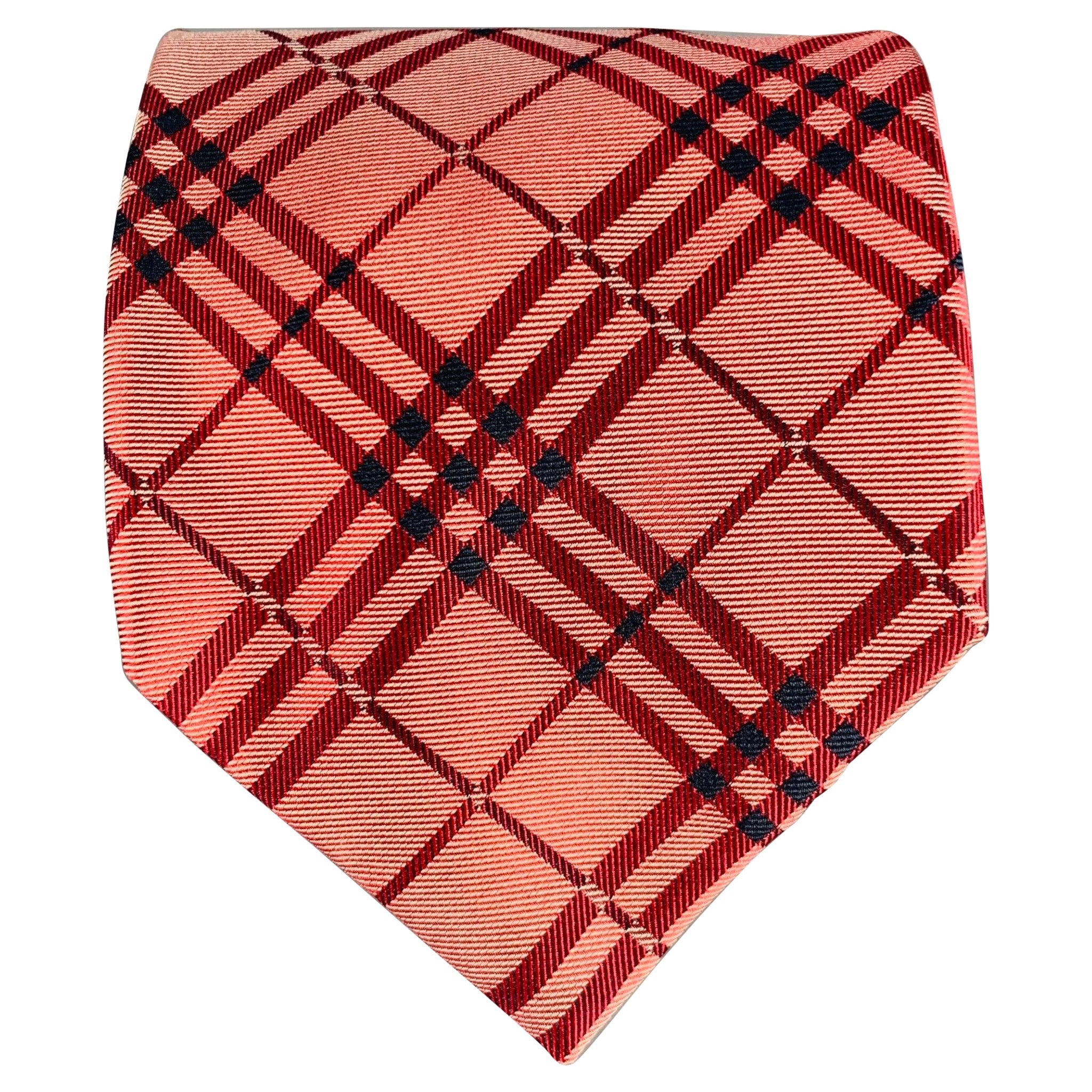 BURBERRY LONDON Red Black Iridescent Plaid Silk Tie For Sale