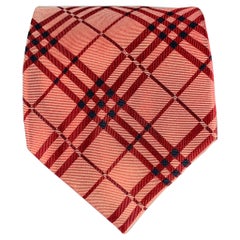 BURBERRY LONDON Red Black Iridescent Plaid Silk Tie