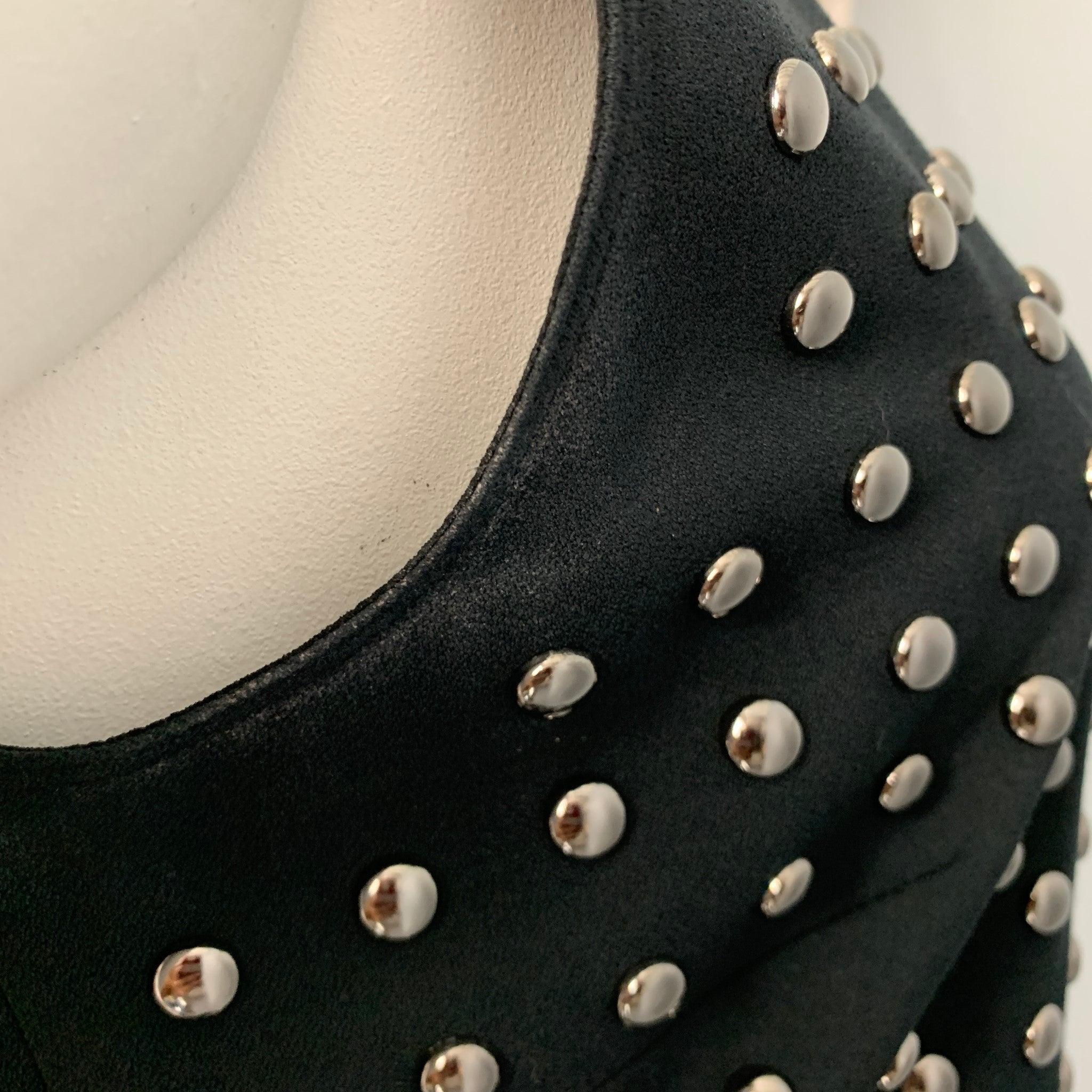 BURBERRY LONDON Talla 10 Vestido sin mangas de crepé negro plateado con tachuelas 1