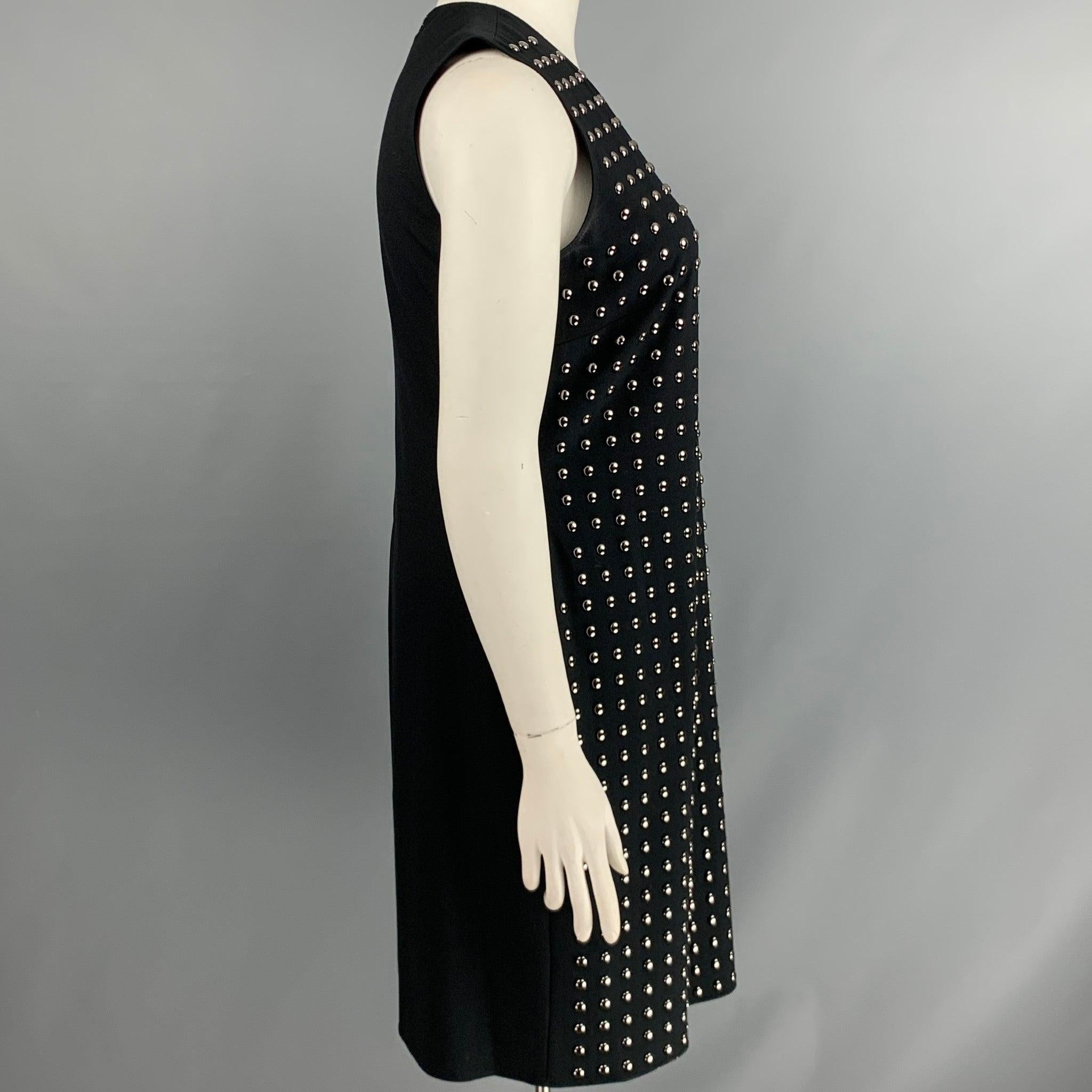 BURBERRY LONDON Size 10 Black Silver Polyester Blend Studded Sleeveless Dress In Good Condition For Sale In San Francisco, CA