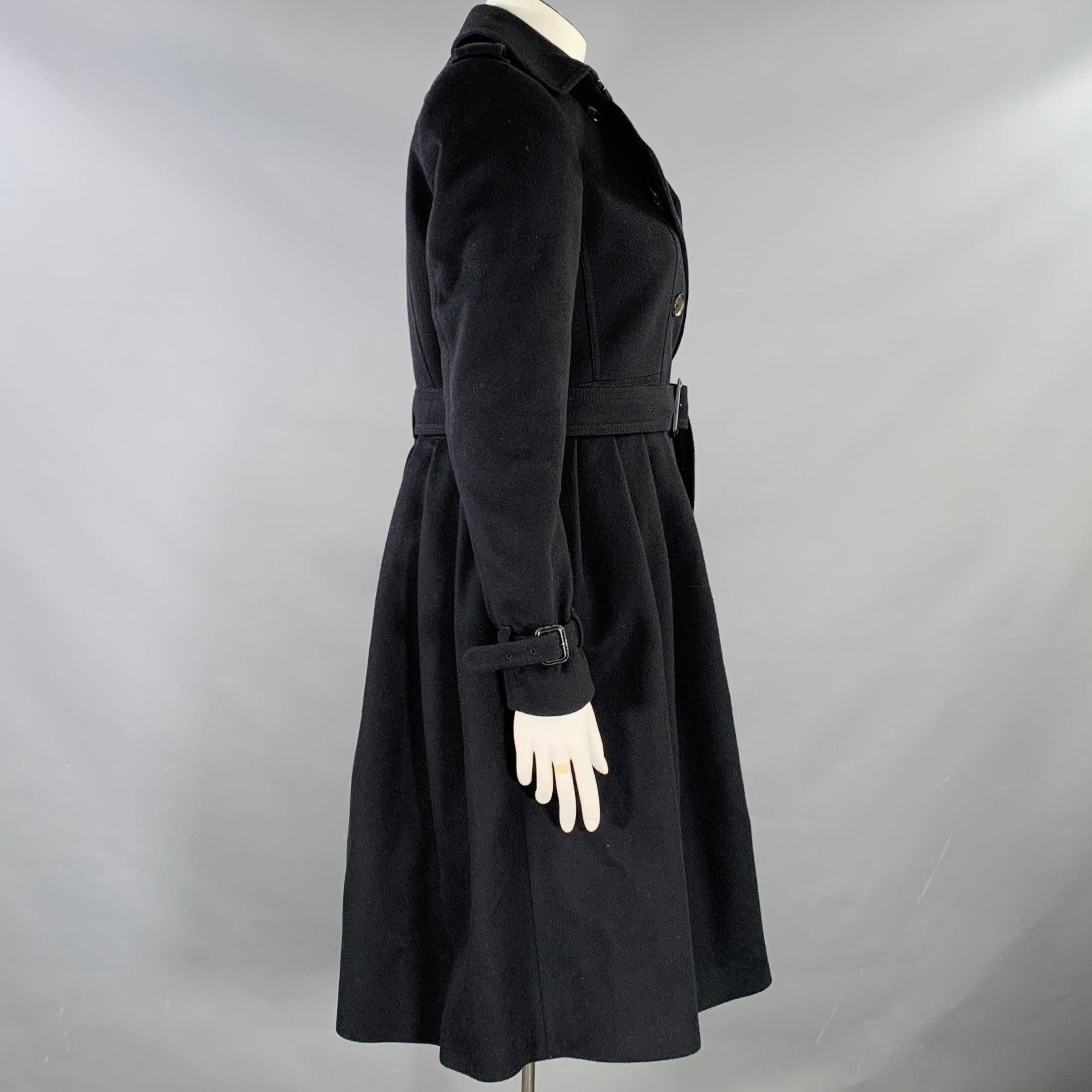 BURBERRY LONDON Size 10 Black Virgin Wool Cashmere A-Line Trench Coat In Excellent Condition For Sale In San Francisco, CA