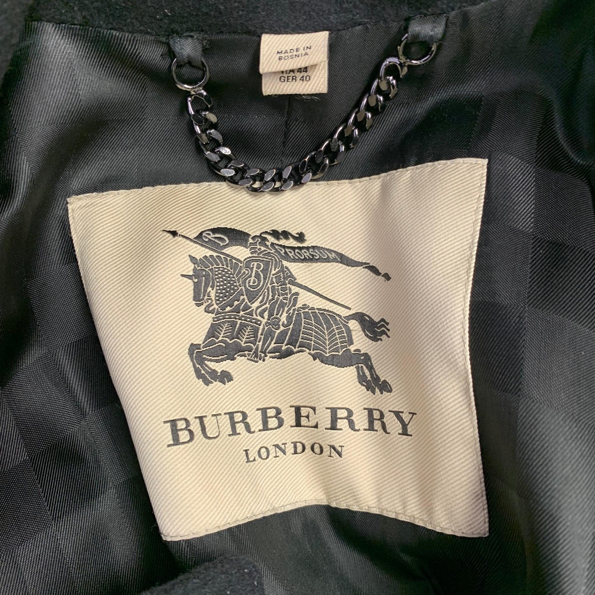 BURBERRY LONDON Size 10 Black Virgin Wool Cashmere A-Line Trench Coat For Sale 1
