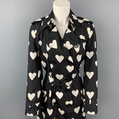 BURBERRY LONDON - Imperméable en soie/laine imprimé cœur noir et blanc, taille 10