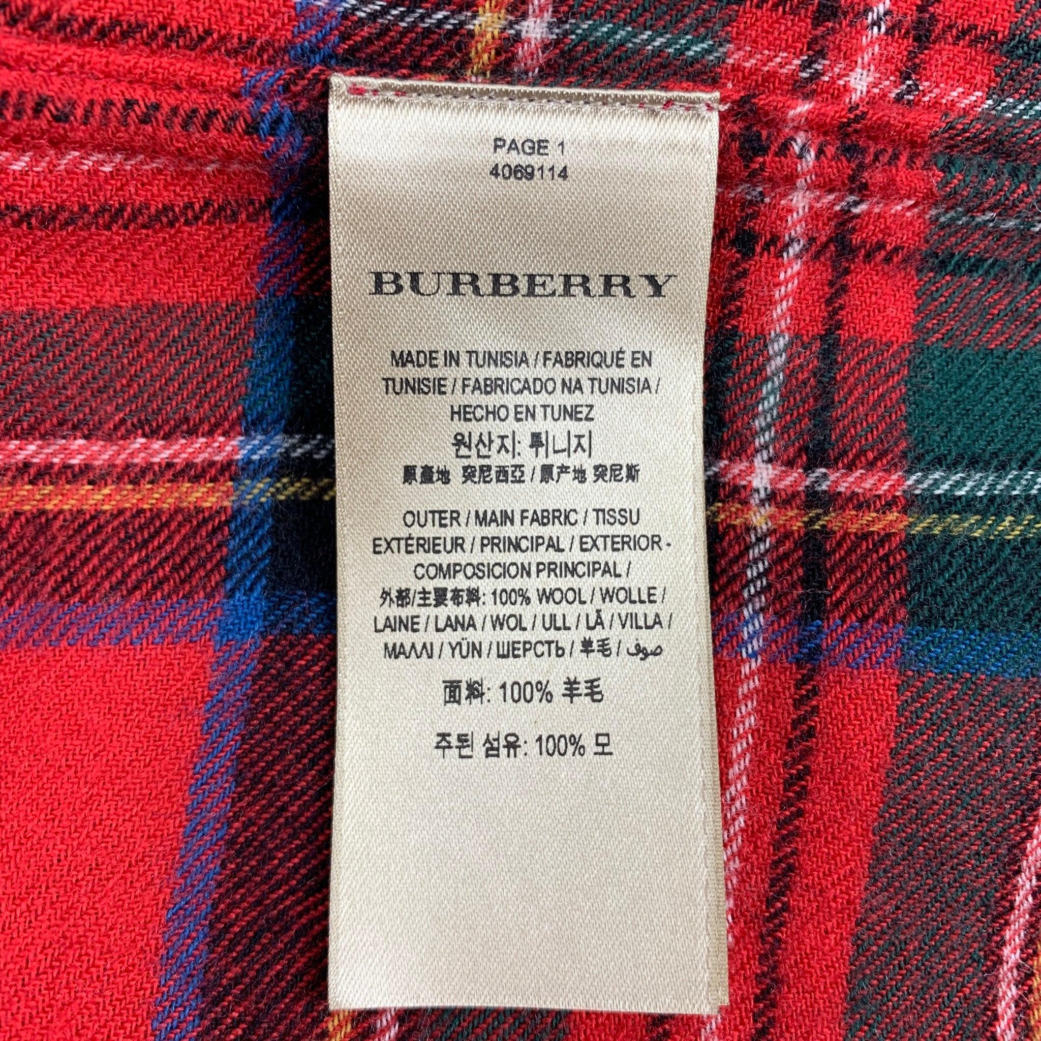 Women's BURBERRY LONDON Size 10 Red Multi-Color Wool Plaid Button Up Shirt For Sale