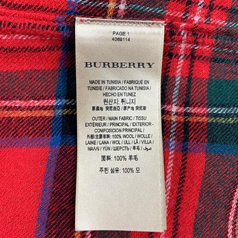 BURBERRY LONDON Size 10 Red Multi-Color Wool Plaid Button Up Shirt For Sale  at 1stDibs
