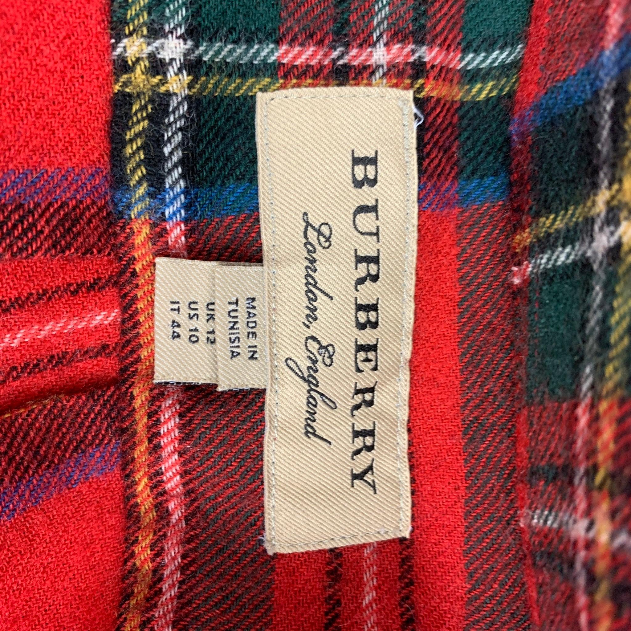 BURBERRY LONDON Size 10 Red Multi-Color Wool Plaid Button Up Shirt For Sale 1