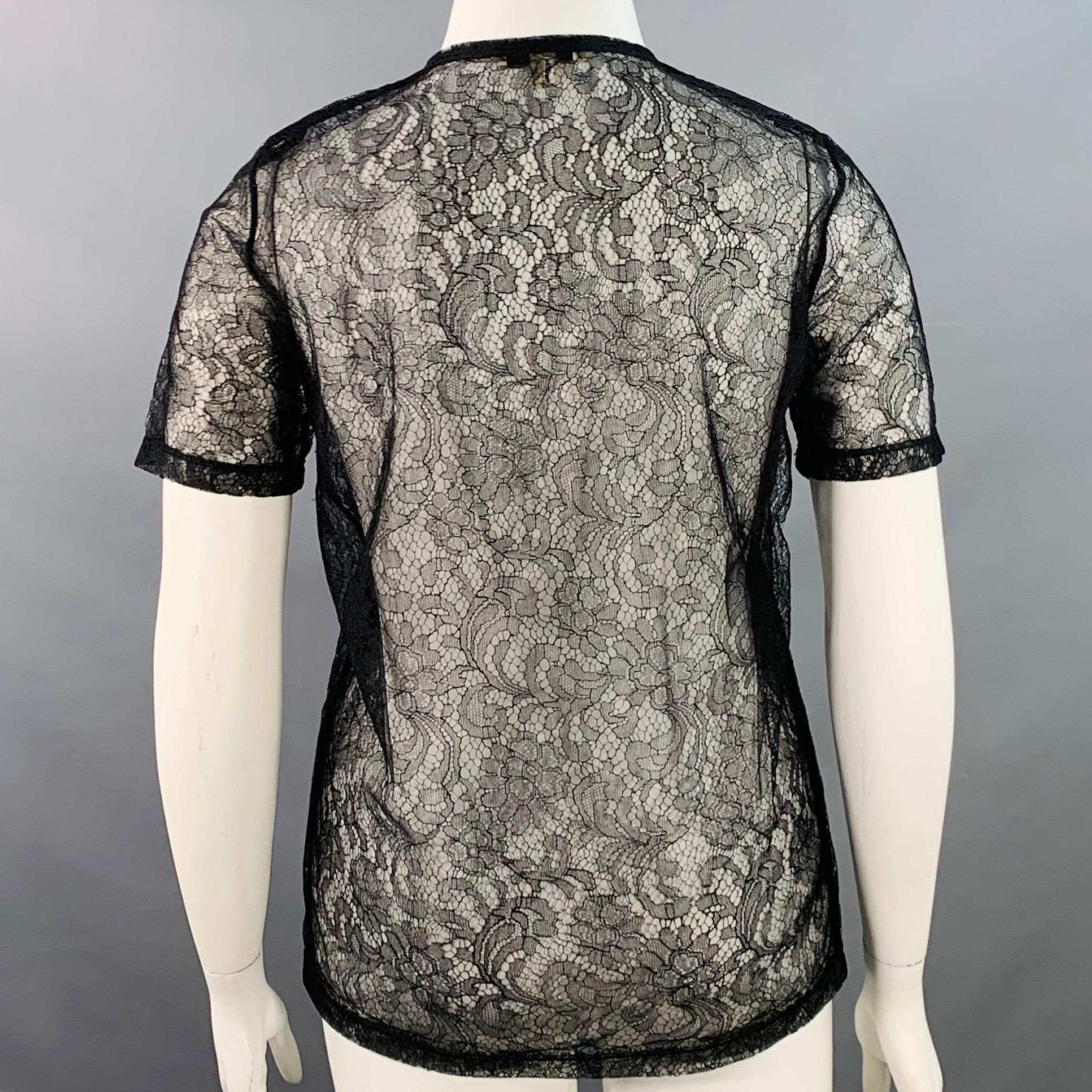 BURBERRY LONDON Größe 12 Schwarz Spitze Rundhalsausschnitt Kurzarm T-Shirt Damen im Angebot